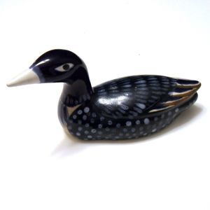 Mexican Tonala Pottery Duck Blue White Brown Signed